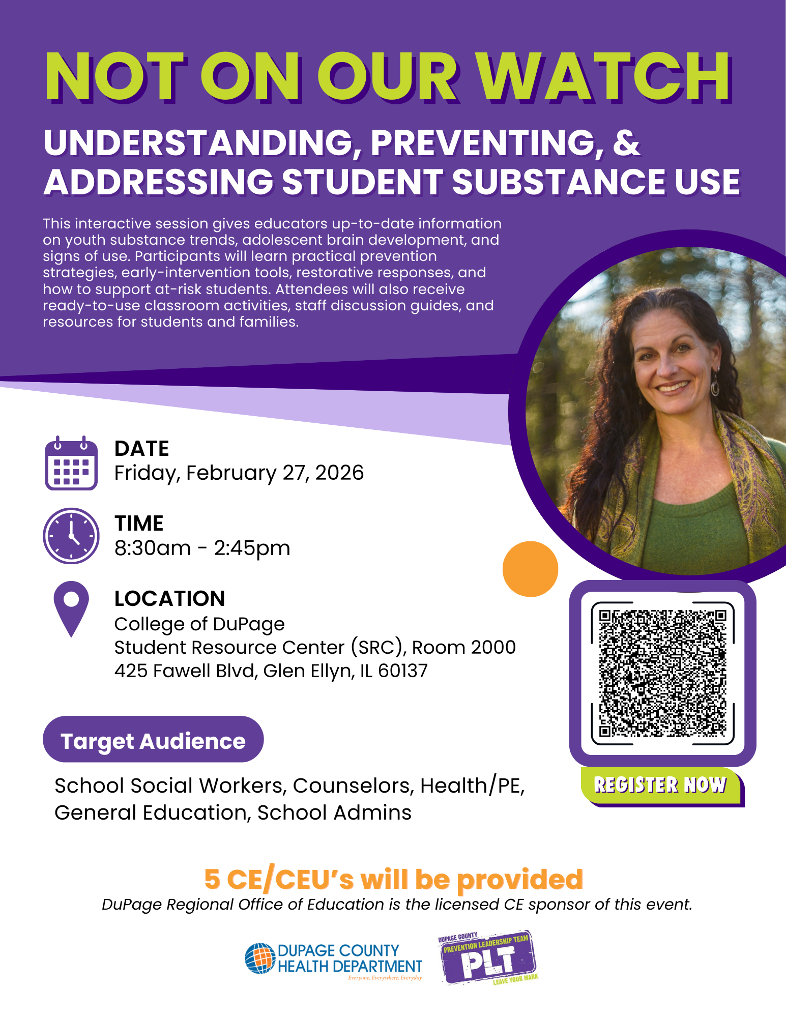 Institute Day 2026: Training on Student Substance Use Prevention, Feb 27, College of DuPage.
